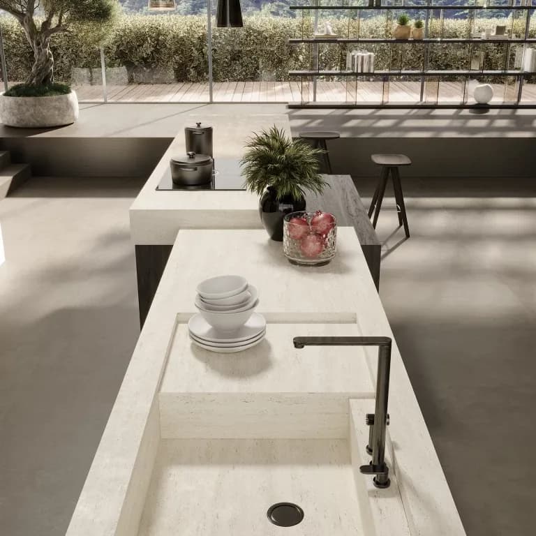 Travertino White HAMMERED 162x324 CM 12MM ATLAS PLAN